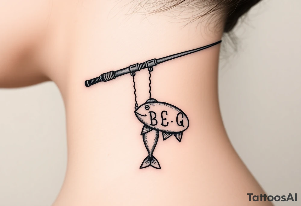 Girly fishing rod with something showcasing South Carolina BBQ dangling from it tattoo idea