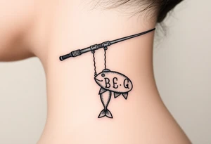 Girly fishing rod with something showcasing South Carolina BBQ dangling from it tattoo idea