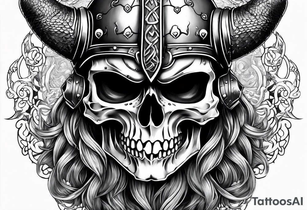 Viking skull with helmet and dragon head tattoo idea
