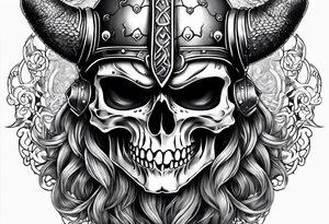 Viking skull with helmet and dragon head tattoo idea