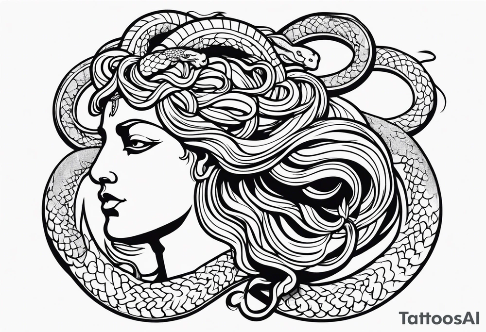 Suspicious and 
Scary Greek god medusa with snake hairs tattoo idea