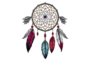 skinny dreamcatcher with feathers and some color tattoo idea