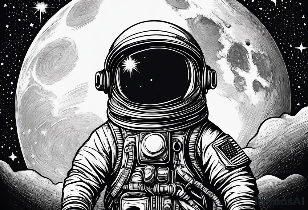 Baby Astronaut sitting on the moon reaching for the stars tattoo idea