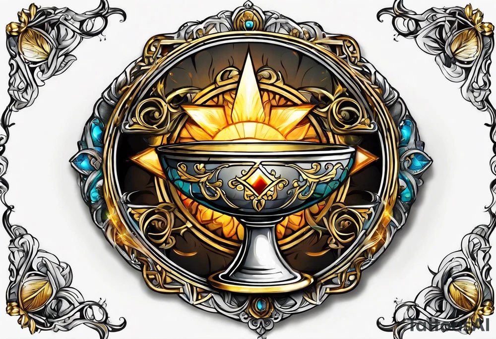 chalice surrounded by golden halo tattoo idea