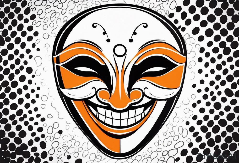 Laughing mask that is orange and black simplistic tattoo idea