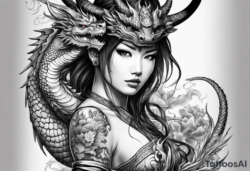 complete warrior nymph with dragon tattoo idea
