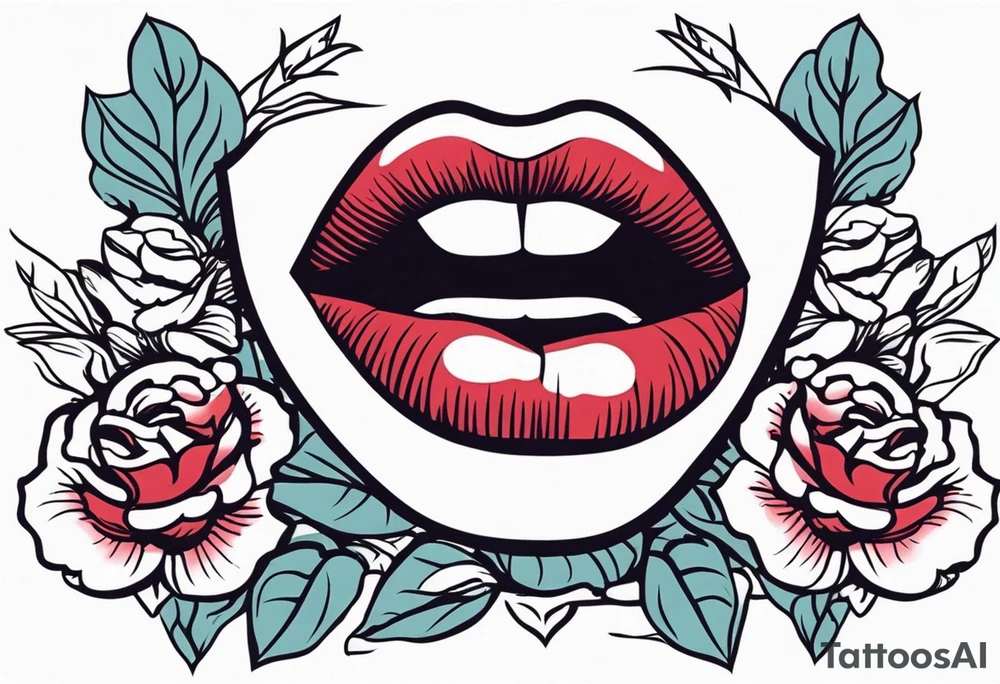 lips singing old school vintage traditional
flowers around and mouth next to microphone tattoo idea