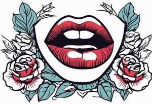 lips singing old school vintage traditional
flowers around and mouth next to microphone tattoo idea