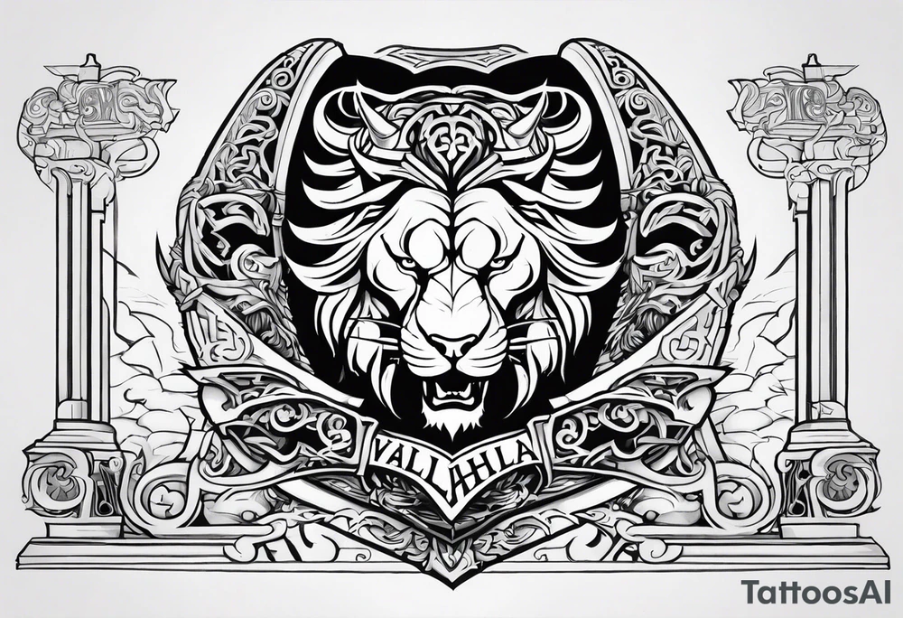 Valhalla lion sword stairs dragon tattoo idea