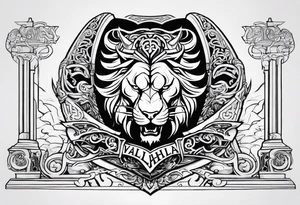 Valhalla lion sword stairs dragon tattoo idea