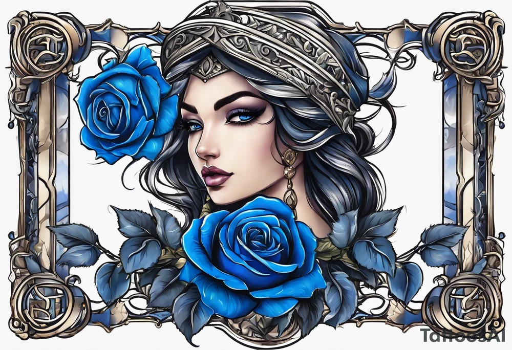 blue roses frames, bacground ancient  justice building tattoo idea