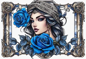 blue roses frames, bacground ancient  justice building tattoo idea