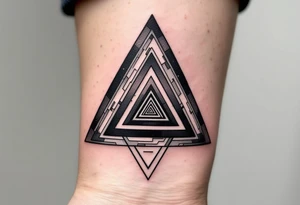 A geometric triangle pattern in black and gray, stacked and repeating like an optical illusion. tattoo idea