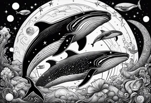whales in outer space tattoo idea