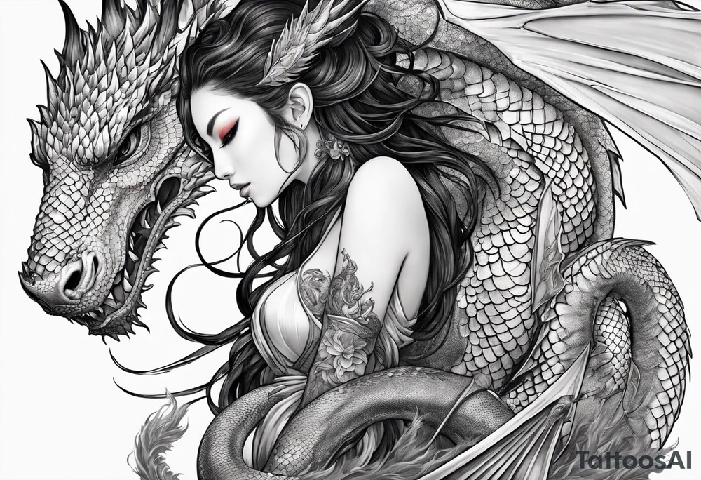 beautiful warrior nymph with dragon wings and a dragon friend tattoo idea