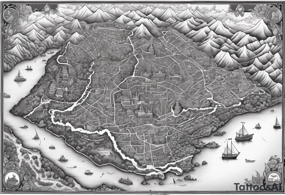 map with Whidbey Island, Cambodia, Scotland, Ghana, Liberia, Haiti tattoo idea