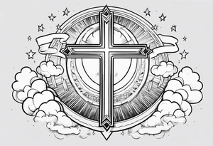 stars, clouds, cross, success, winning tattoo idea