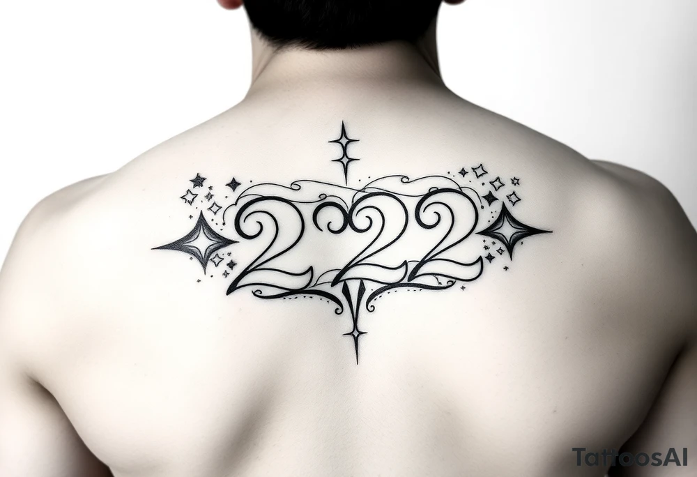 Bold 222 surrounded with love and stardust and vibration tattoo idea