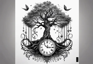 tattoo drawing of a tree with the roots coming out of a hour glass tattoo idea