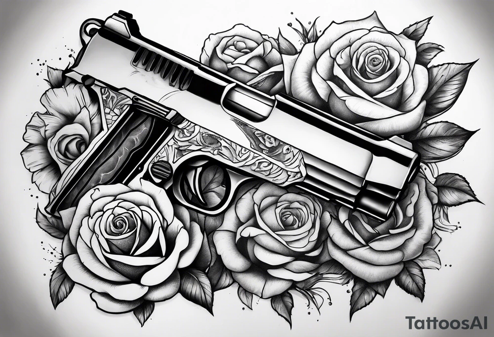 Arm sleeve pistols alligators roses tattoo idea