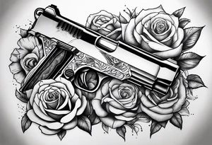 Arm sleeve pistols alligators roses tattoo idea
