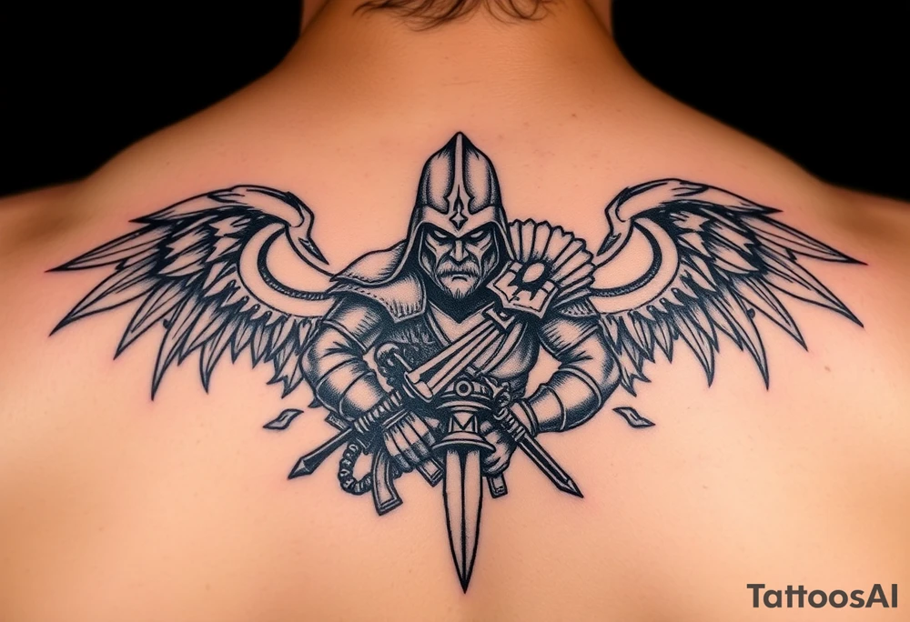 epic warrior tattoo protecting family tattoo idea
