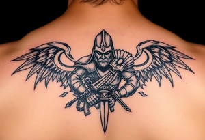 epic warrior tattoo protecting family tattoo idea