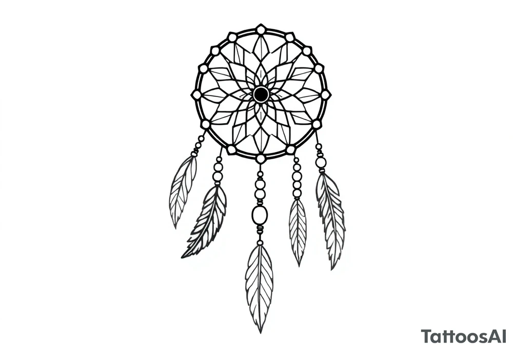 native dreamcatcher with flowing feathers and sacred beads tattoo idea