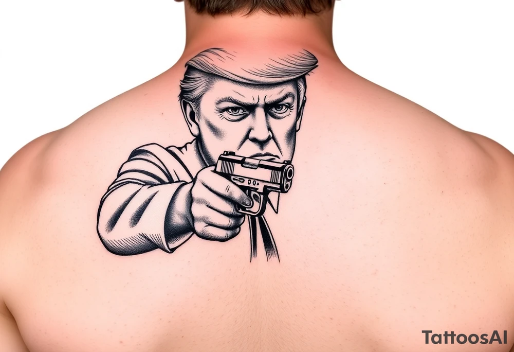 Trump with gun pointing at biden tattoo idea
