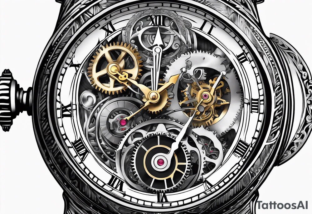 Old school pocket watch exploded showing inner mechanism tattoo idea