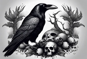 Raven standing on a skull tattoo idea