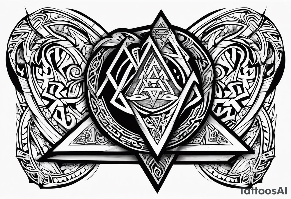 Valhalla sword shield dragon axe Valknut tribal tattoo idea Valhalla sword shield dragon axe Valknut tribal tattoo idea