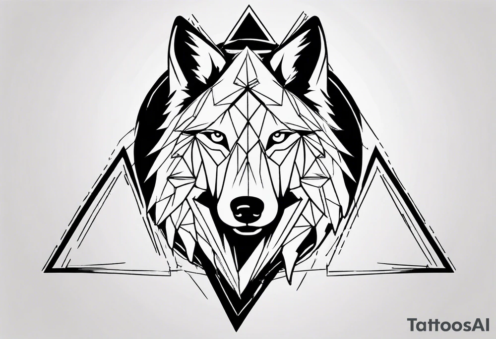 wolf head with triangle in the background tattoo idea