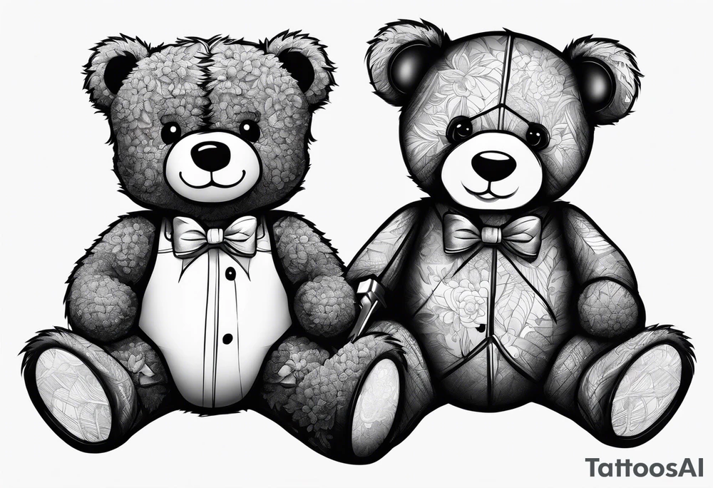 cute teddy bear with hammer tattoo idea