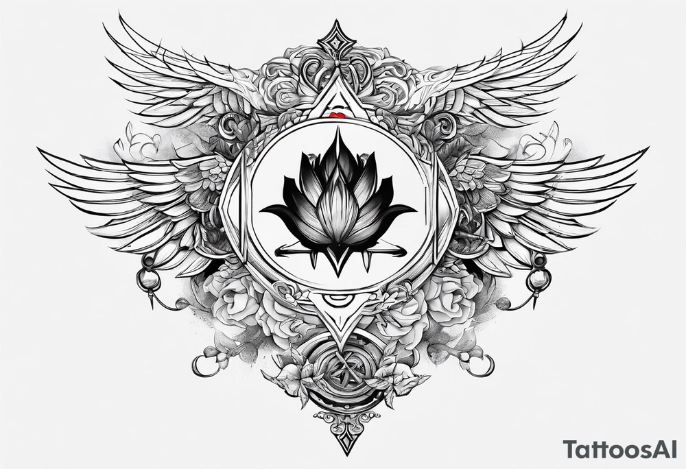 vertical placement of the tattoo on the shoulder - symbols of love and war tattoo idea