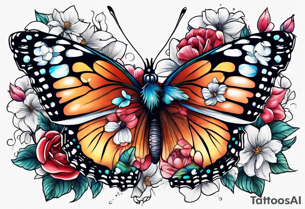 butterfly, snow, flower tattoo idea