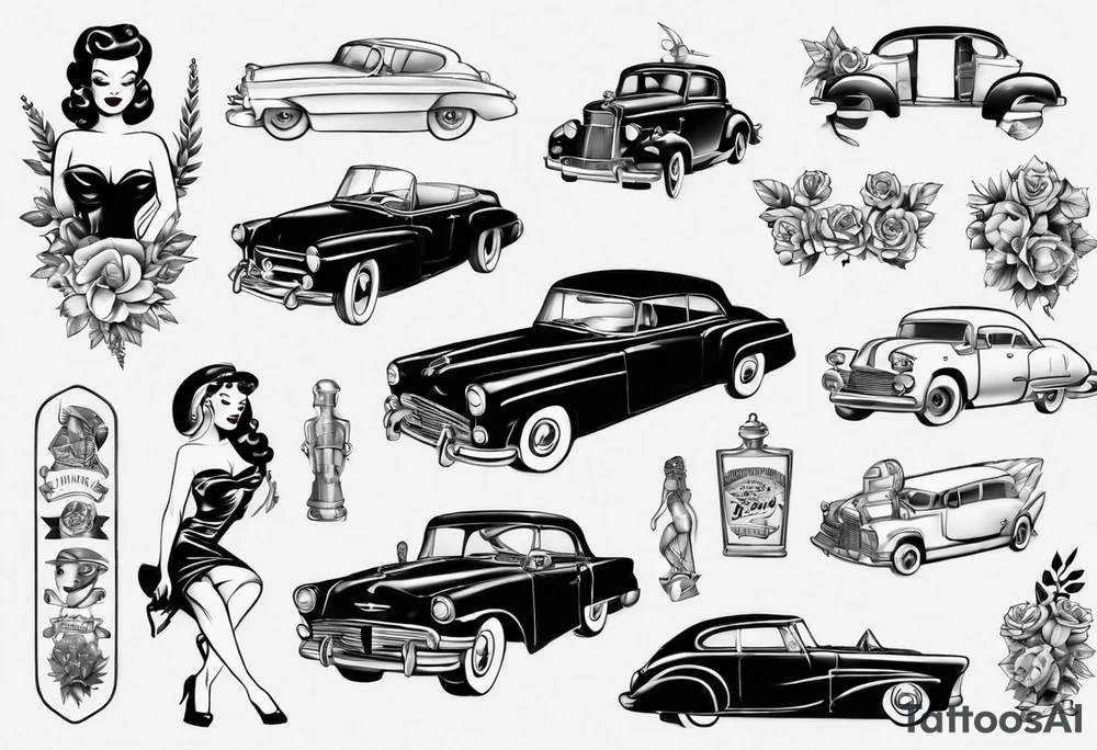Pinup doll and vintage classic car tattoo idea