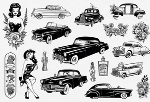 Pinup doll and vintage classic car tattoo idea