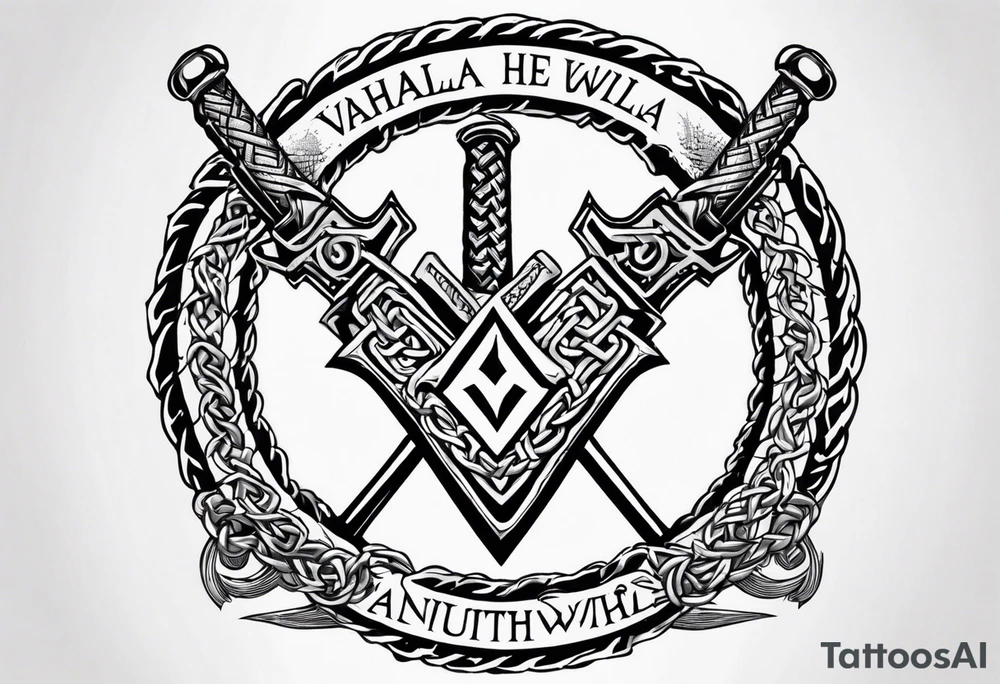 Valhalla sword shield dragon axe Valknut barbed wire chains fire tattoo idea