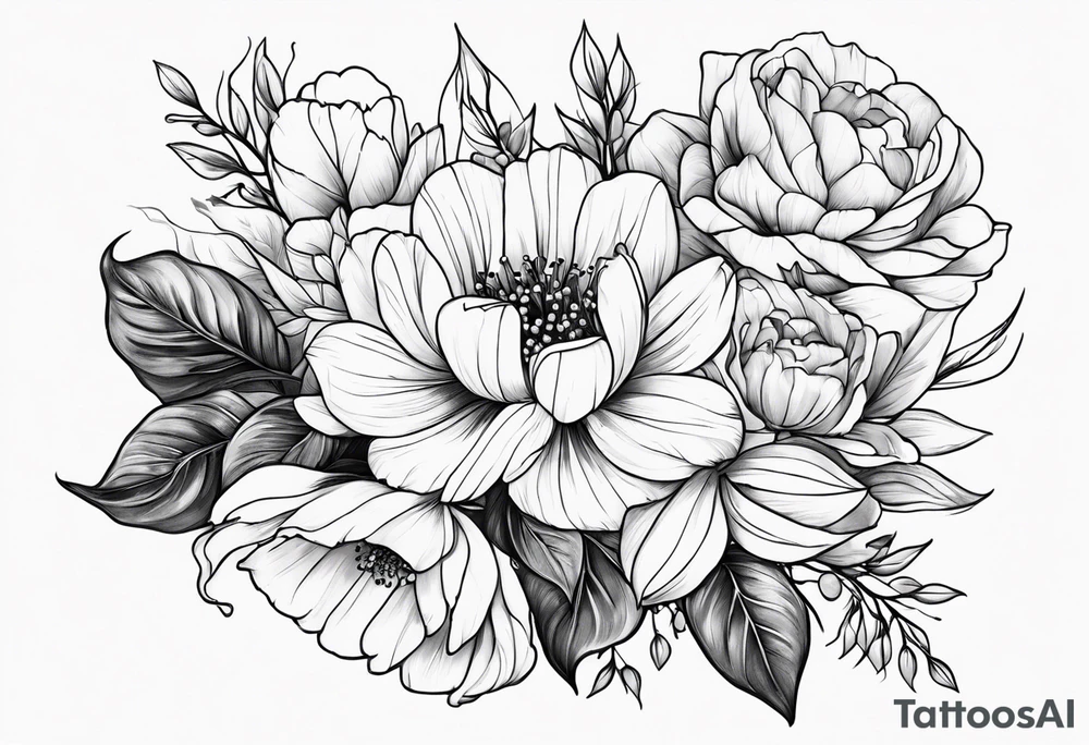 February and September birth flower bouquet tattoo idea