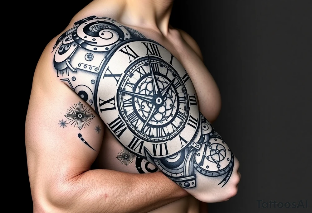 vintage roman numerals within ornate clockwork mechanism tattoo idea