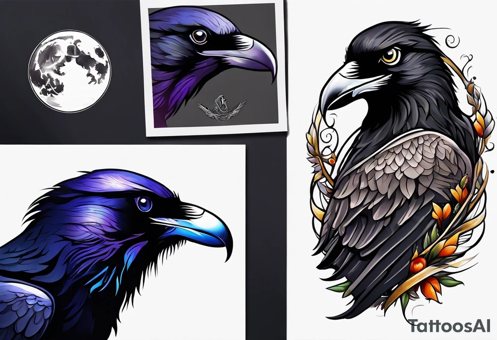 raven dad and osprey mother raising a family tattoo idea