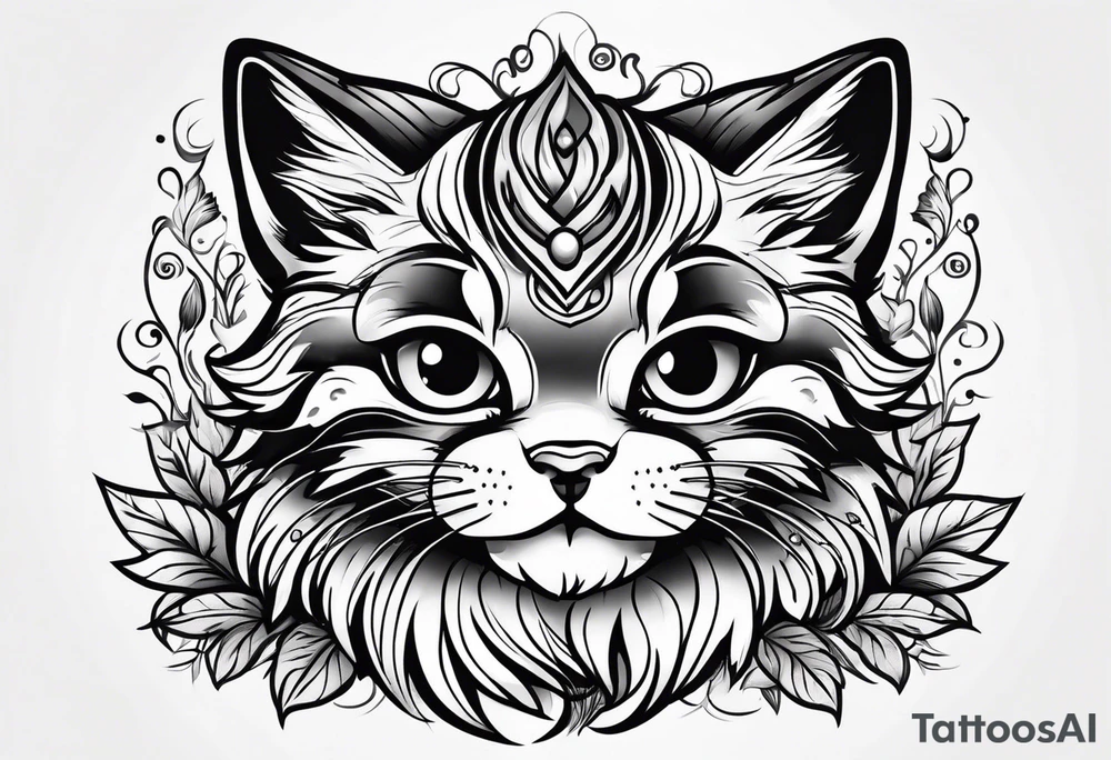 Super cute cartoon happy wildcat cub tattoo idea