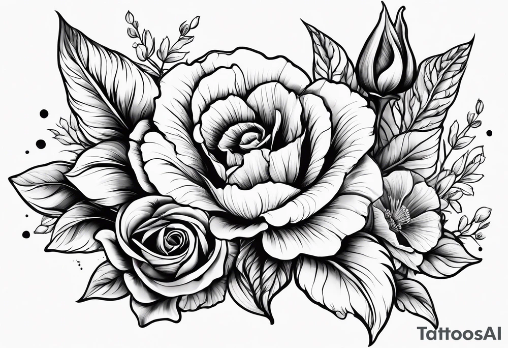 Floral tattoo for men with a rose, gladiolus flowers and a poppy tattoo idea
