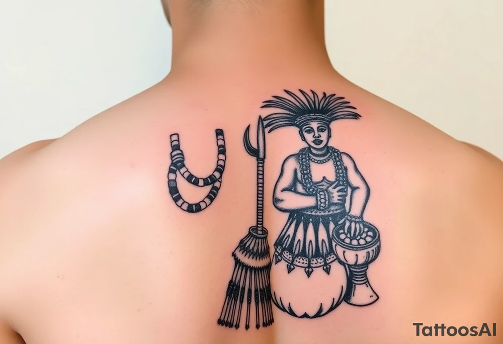 A picture of the lucayan people and things representing there culture in color tattoo idea