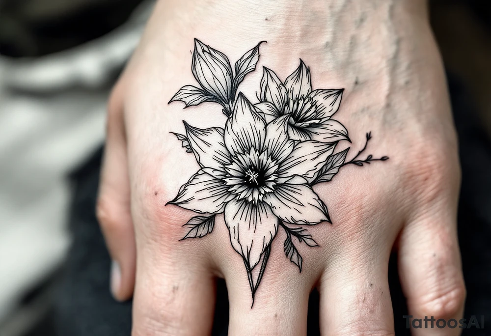 narcissus flowers, holly and jonquil flowers tattoo idea
