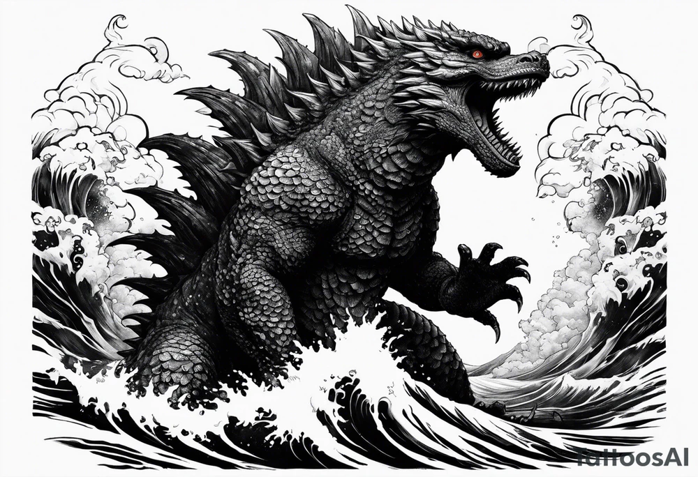1995 Godzilla in the ocean tattoo idea