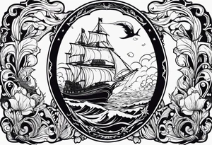 mermaid with galleon ship tattoo idea