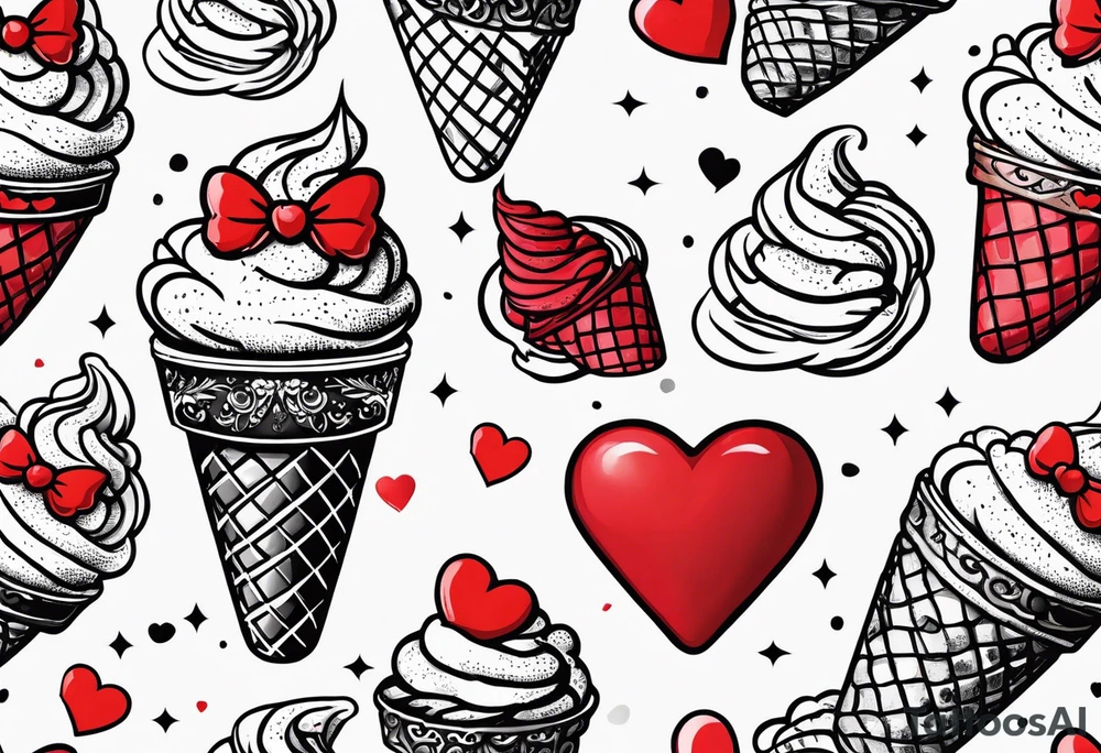 small ice cream cone with small red heart on it somewhere while representing Paris tattoo idea