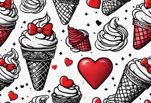 small ice cream cone with small red heart on it somewhere while representing Paris tattoo idea